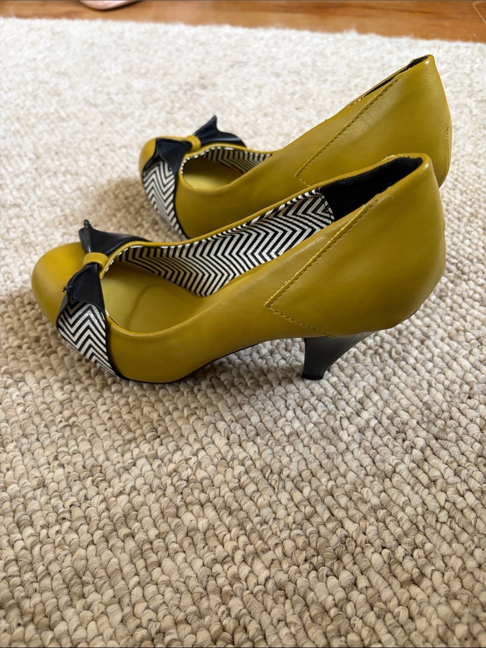 Banned Retro Olive and Striped  Bow Heels PIN UP